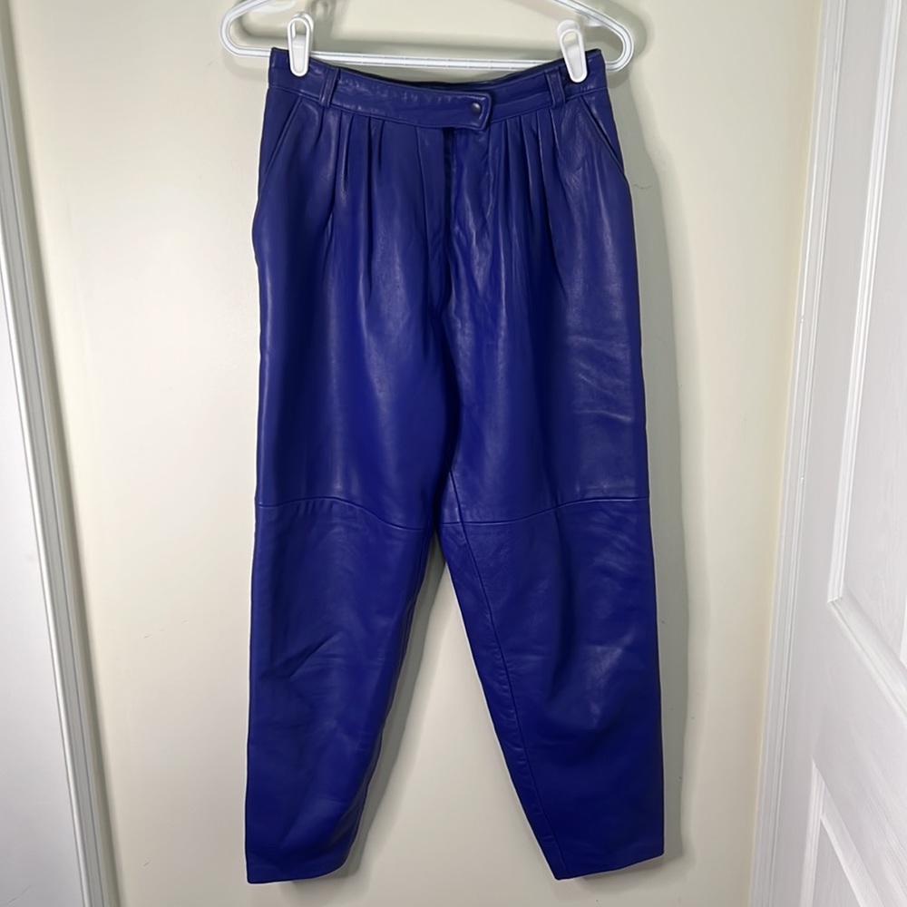 Vintage High Waisted Purple Leather Straight Leg Pants Size Small